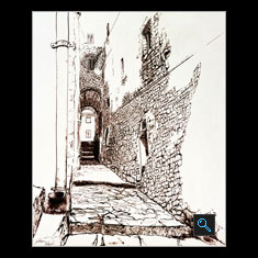 Alley at Giglio Castello, Pen & Ink Painting