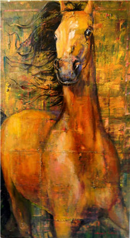 Gold Bay Arabian Horse, Oil Painting